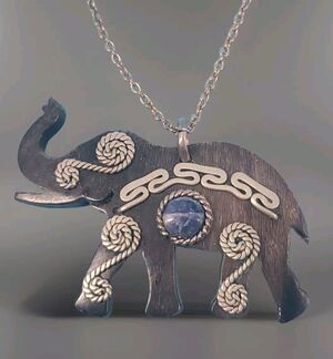 Pendant Elephant Necklace Silver Tone Tribal Accent Trunk Up African Wildlife